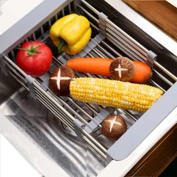 Stainless Steel Extendable Kitchen Sink Rack, Drain Strainer Basket - Picture 1 of 4